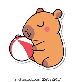 Cute capybara playing ball can be used for stickers