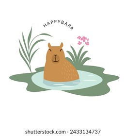 Cute capybara in the pond, vector illustration