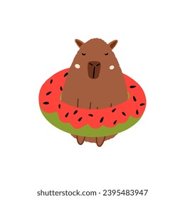 Cute capybara in the pool in flat style. Vector illustration of a capybara for a postcard, children's clothing