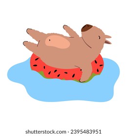 Chigüiro bonito en la piscina de estilo plano. Ilustración vectorial de un capibara para una postal, ropa para niños