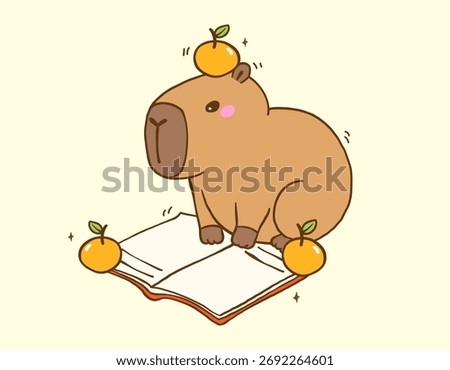 Cute Capybara Reading Book, Animal Bookish Cartoon Hand Drawn Illustration
