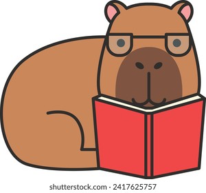 Un bonito capibara leyendo un libro. Ilustración vectorial en estilo plano