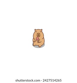 Cute capybara with red heart cartoon, vector illustration