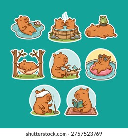 Милый Capybara Релаксации Наклейки Набор