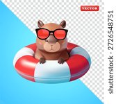 Cute capybara relaxing on a float, 3D vector. Suitable for design elements