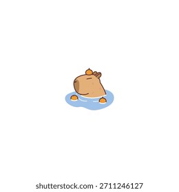 Capybara lindo que se relaja en un baño caliente con la historieta de las naranjas, Ilustración vectorial