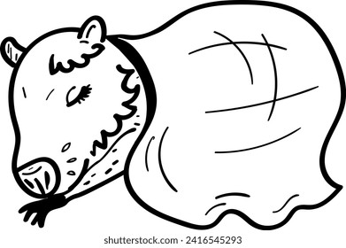 Cute Capybara Resting Beneath a Blanket Black and White Illustration for Coloring