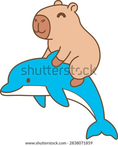 Cute Capybara Riding a Blue Dolphin Illustration