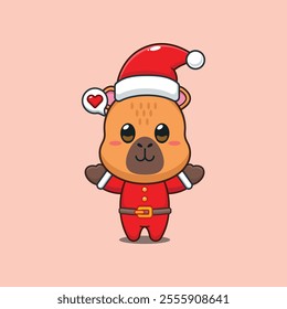 Cute capybara as a santa claus in Christmas day. Cartoon vector illustration in Christmas day.