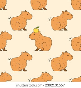 Cute Capybara seamless pattern background vector design. capybara sitting drawing