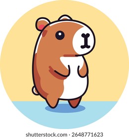 Capivara bonito. Engraçado plano cartoon animal collection.In no círculo amarelo 