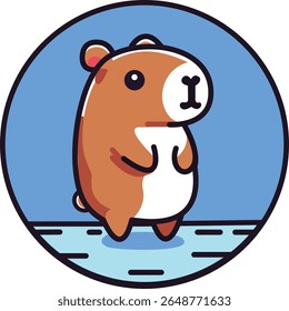 Capivara bonito. Engraçado plano cartoon animal collection.In no círculo azul