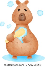 Capivara bonito mostrando clipart vetor engraçado Capivara banho ilustração