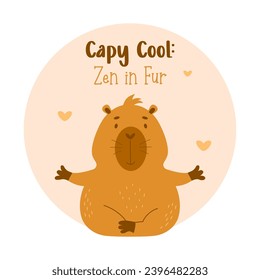 Cute capybara sits in an asana, does yoga and relaxes. Vector illustration in flat style. Funny animal capibara character rodent for cards, design, print, kids collection