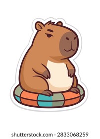 Cute capybara sitting on floatation ring in water