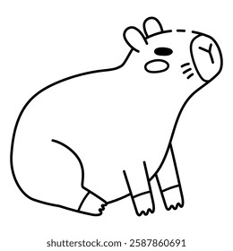 Cute Capybara Sitting and Resting Illustration in Doodle Style. Adorable Cartoon Animal Line Art, Perfect for Children's Books, Stickers, Merchandise, and Nature-Themed Projects