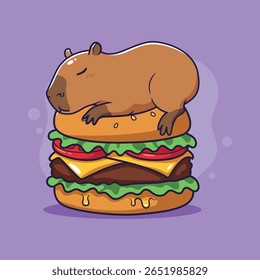 	
Lindo capibara durmiendo en una deliciosa hamburguesa. Ilustración vectorial	
