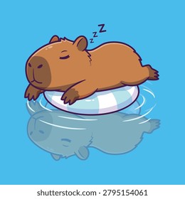 Cute Capybara Sleeping on Inflatable Ring Vector Illustration