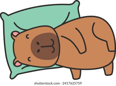 Un bonito capibara durmiendo en una almohada. Ilustración vectorial al estilo de las caricaturas.