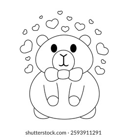 Cute Capybara with small hearts in black and white