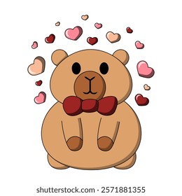 Cute Capybara with small hearts in color