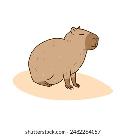 The cute capybara is cute and smoky. A contented capybara enjoying life. A semi-aquatic herbivorous mammal. Vector illustration.