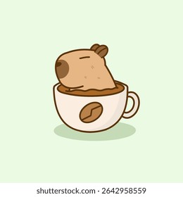 Cute capybara soaking in a coffee cup vector illustration. 