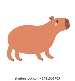 Nettes Capybara Stehsymbol. Kawaii Cartoon lustige Baby-Figur. Childischer Stil. Wasserschwein. Lächelnder Gesichtskopf. Aufkleberdruck, Grußkartenvorlage. Flaches Design. Weißer Hintergrund. Isoliert. Vektor