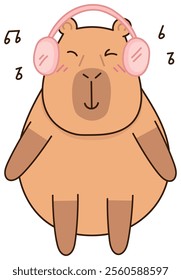 Cute capybara sticker music. Emoji, wink, smile.