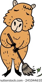 Cute Capybara Sweeping the Floor Vector Illustration