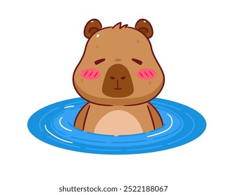 Cute Capybara Swimming Cartoon Vector. Adorable and Kawaii Animal Concept Design. Hand drawn style. Icon Mascot Logo Illustration. Isolated White Background.