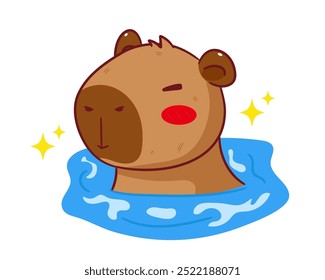 Cute Capybara swimming Cartoon Vector. Adorable and Kawaii Animal Concept Design. Hand drawn style. Icon Mascot Logo Illustration. Isolated White Background.