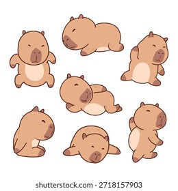 Capybara bonito vários Poses estilo de desenhos animados