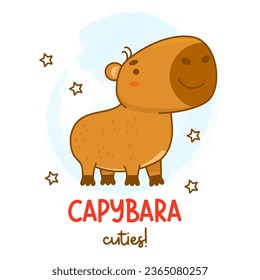 Un bonito capibara. Ilustración vectorial. Divertido roedor de caracter animal para tarjetas, diseño, diseño de camisetas, impresión, colección de niños