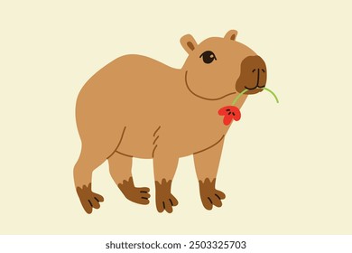 Cute capybara vector illustration. Funny capibara adorable exotic animal relaxing. South America mammal print or poster. Cartoon flat isolated vector