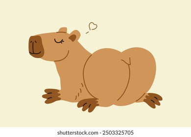 Cute capybara vector illustration. Funny capibara adorable exotic animal relaxing. South America mammal print or poster. Cartoon flat isolated vector