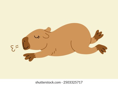 Cute capybara vector illustration. Funny capibara adorable exotic animal relaxing. South America mammal print or poster. Cartoon flat isolated vector