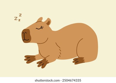 Cute capybara vector illustration. Funny capibara adorable exotic animal relaxing. South America mammal print or poster. Cartoon flat isolated vector