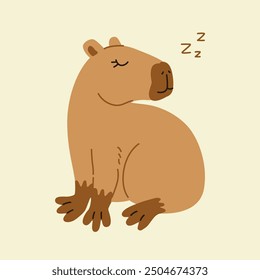 Cute capybara vector illustration. Funny capibara adorable exotic animal relaxing. South America mammal print or poster. Cartoon flat isolated vector