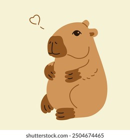 Linda Ilustración vectorial de capibara. Divertido capibara adorable animal exótico relajante. Impresión o cartel de mamífero de América del Sur. Vector aislado plano de la historieta