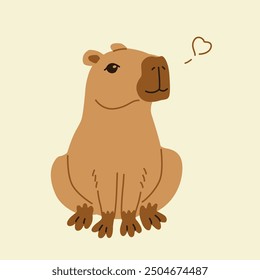 Cute capybara vector illustration. Funny capibara adorable exotic animal relaxing. South America mammal print or poster. Cartoon flat isolated vector