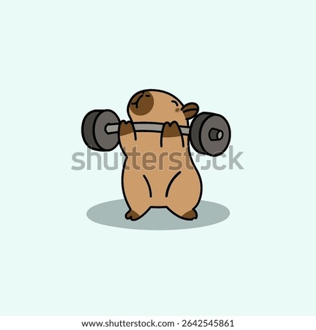 Cute capybara vector illustration lifting a barbell with effort and charm – perfect for fitness-themed and animal-themed designs.