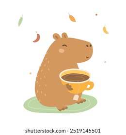 Cute capybara. Vector illustration for sticker, phone case, poster, t-shirt, mug and other design.