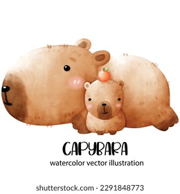 Cute Capybara vector illustration, capybara, watercolor  