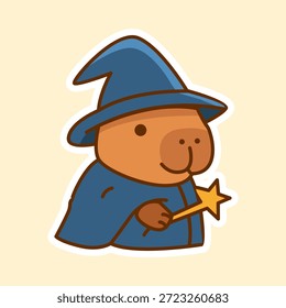 Niedlicher Capybara-Zauberer mit Zauberstab-Aufkleber