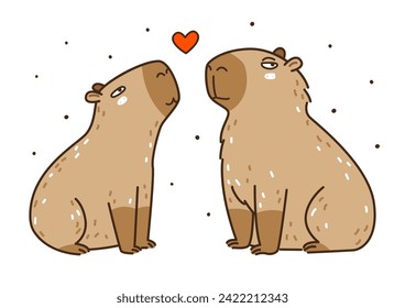 Cute с artoon capybaras Paar mit Herz einzeln auf Weiß - lustiges Tier für Ihre Valentinstag schönes Design