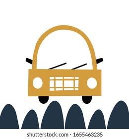 Cute car with abstract elements. For kids prints, clothes, posters, cards designs. Vector illustration for baby boys. Modern Scandinavian style