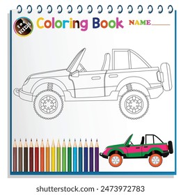 Cute CAR clipart page for kids. Vector illustration for children. Vector illustration of Cute cartoon CAR on isolated white background.