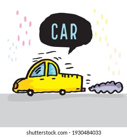Cute car doodle vector illustration,Adorable pattern with funny car,Funny colorful vector pattern with cute car,Hand drawn