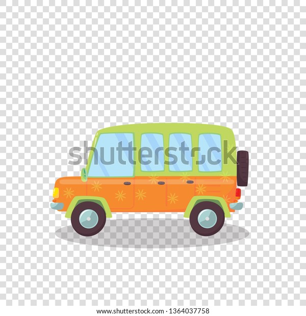 Cute Car with Flowers Ornament and Spare Wheel\
Isolated on Transparent Background. Side View of Hatchback or Coupe\
Automobile for Family Traveling. Cartoon Flat Vector Illustration.\
Clip Art, Icon.